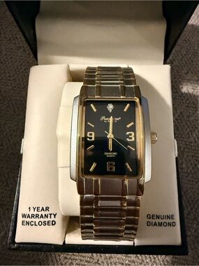 Gruen Precision Mens Watch 27mm Black Dial Diamond Two Tone Stretch